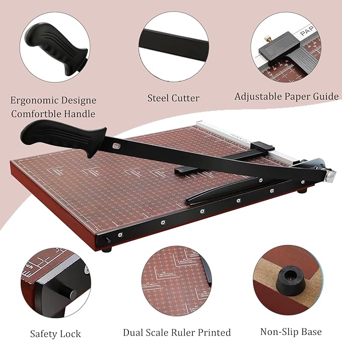 Paper Cutter Heavy Duty 18" Cut Length Professional Large Paper Cutter 12-Sheet Capacity Guillotine Paper Cutter for Cardstock, Safety, Efficience, Wide Use for Office, School, Home (A2-A7)
