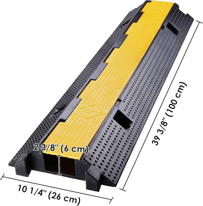 Yescom Cable Ramp Protector 1 Channel Garden Hose Protecitive 22000 Lbs Load Capacity Heavy Duty Speed Bump for Road Driveway Walkway, 2 Packs