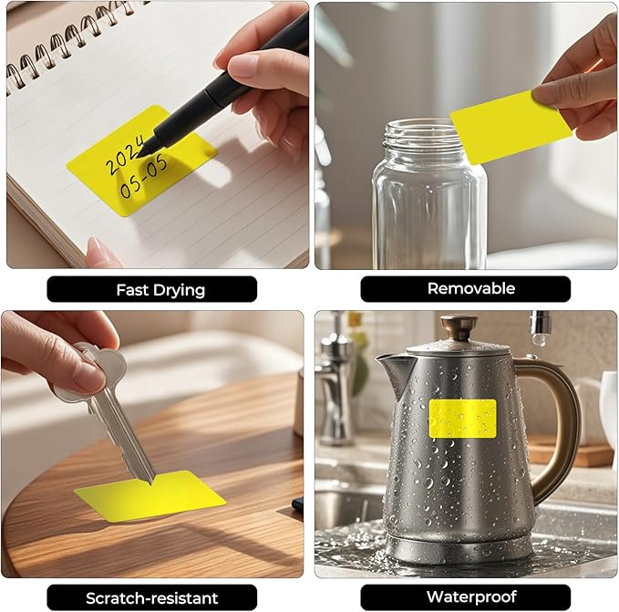 FINDAT Rectangle Label Stickers 3×2 Inch Vinyl Removable Yellow Sticker Waterproof Writable File Folder Moving Labels for Boxes Home Office Labeling 40 PCS