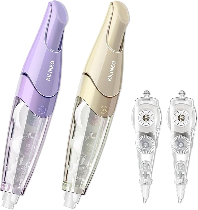 KILINEO Refillable Retractable White Correction Tape, Pen Shaped White Smooth Pull Out Japanese Aesthetic Cute Correction Tape for Office Supplies, 4 PCS (ZH-87)