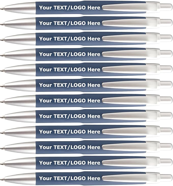 AGOWOO Personalized Pens with Custom Name Text Logo Bulk 100/200/300/500 Pcs Optional for Business Church Customized Ballpoint Pen (Navy)