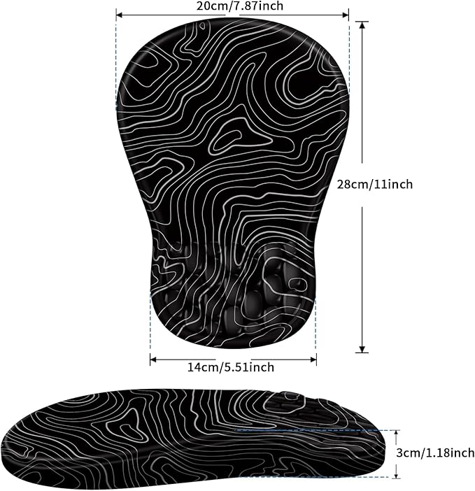 YIWEI Ergonomic Mouse Pad with Wrist Rest - Comfortable Office Mousepad with Memory Foam Wrist Support for Carpal Tunnel Relief, Mouse Pads with Non-Slip Base for Gaming and Home (Topographic Map)