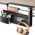Litwaro Desk Side Storage Organizer, No Drill Laptop Holder Clamp on Desk Shelf with Magnetic Pen Holder, Hanging Organizer Fits Flat Edge Desks 0.4" to 2.1" (Black)