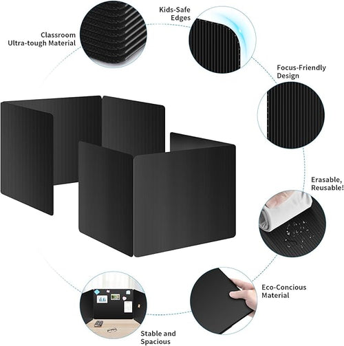 24 Pack Black Desk Dividers for Students, Privacy Shields Folder for Students, Durable & Waterproof Plastic Study Board, Classroom Teacher Supplies Test Divider, Includes 40pcs Extra Labels