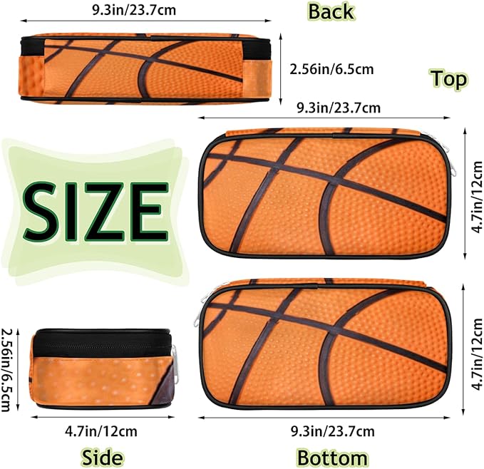 Pardick Basketball Big Capacity Pencil Pen Case Basketball Sport Large Pencil Pouch with Zipper Compartments Pencil Bag for Boys Girls Adults Student Office School Supplies