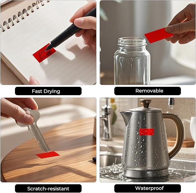 FINDAT Color Coding Stickers Rectangle 1.57×0.75 Inch Vinyl Red Sticker Removable Waterproof Writable File Folder Moving Labels for Boxes Home Office Marking 160 PCS