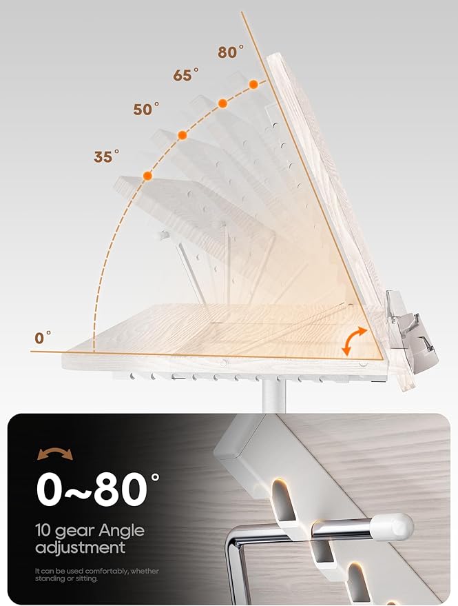 2 in 1 Adjustable Book Stand - Dual-Use Floor and Desktop Book Holder Stand, Height Adjustable 23.5-52 in, Elastic Page Clips for Music Sheet, Recipe, Tablet, Laptop-White