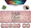 Ergonomic Keyboard Wrist Rest & Mouse Pad Wrist Rest Set,Large XXL Gaming Desk Mat 31.5"x 11.8", Non-Slip Base,Memory Foam, Easy Typing Pain Relief for Office & Home,Quote Bible Verse Philippians 4:13