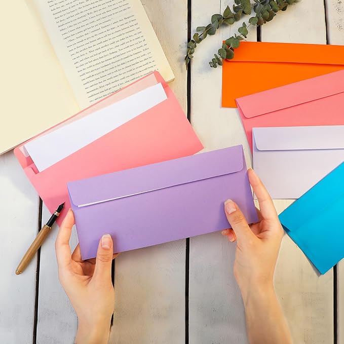 Outus 500 Pcs #10 Colored Envelopes Business Envelopes Adhesive Security Letter Size for Mailing Office Letter Check Invoices Letterhead Invitations Announcements 4-1/8 x 9-1/2''(Bright)