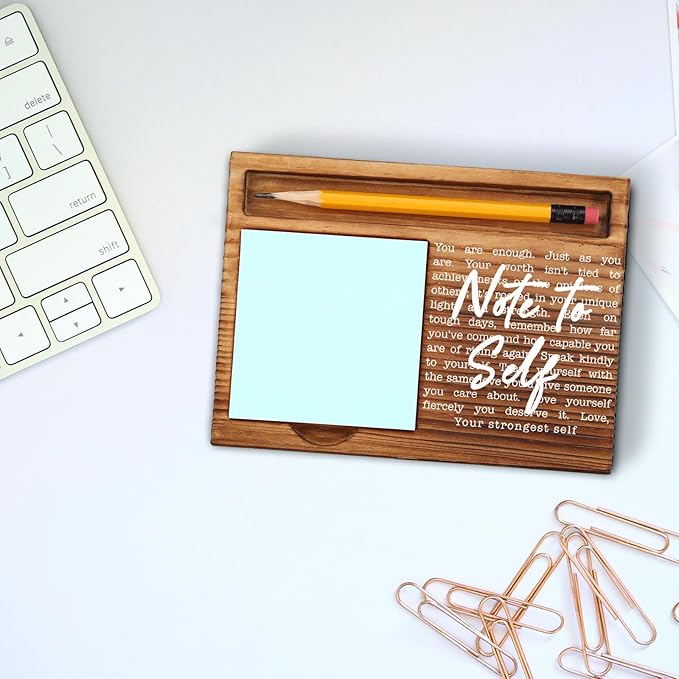 Note to Self You are Enough Sticky Note Holder, Empowering Self Love Desk Gift for Women Teens, Inspirational Mental Health Wooden Office Decor, Affirmation Note Pad Holder ZSS88