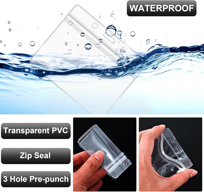 100 Pcs Lanyards for ID Badges and 100 Pcs Clear Name Tag Holders Reusable Lanyard with Clip Plastic ID Card Badge Holder Name Badges for Adults Kids Business School Office Supplies (Black)