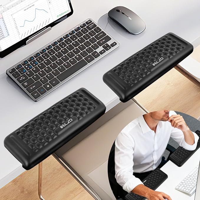 ELZO Desk Elbow Pads (2-Pack) L-Shaped Rest for Desk, Ergonomic Arm Rest Support, Memory Foam Desk Edge Cushion for Palm, Wrist & Forearm, Prevents Elbow & Wrist Strain