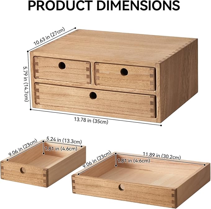 Kirigen Wooden Desktop Organizer - Office Supplies Filing Tidy Storage Shelf - Storage Cabinet/Jewelry Organizer with 3 Drawers(BR, 2-Layer &3 Drawers)