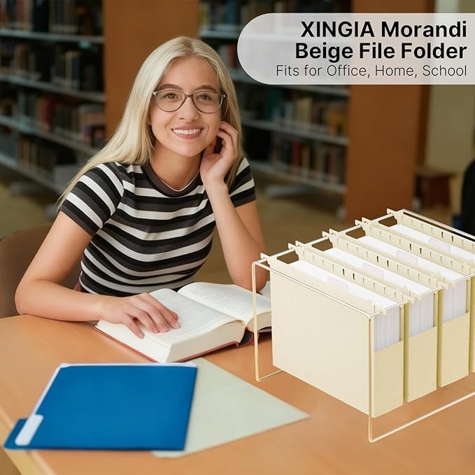Wheat Straw Plastic Hanging File Folders,2 Inch Expansion Letter Size Filing Cabinet Folders,Heavy Duty Expandable File Folder,12 Pack Extra Capacity Hanging Folders with Tab (Morandi Beige)