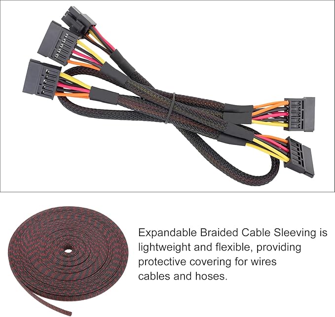 100ft PET Expandable Wire Loom 3/8 Inch, PET Braided Wire Sleeving Cable Management Sleeve Tubing [for Audio Video Home Office Cord Protector]-Black, Red
