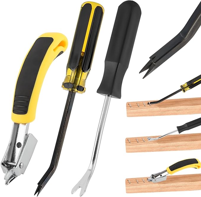 3PCS Heavy Duty Construction Staple Remover with Tack Puller Tool, Nail Puller, Carpet Remover, Removing All Kinds of Staples for Furniture, Floor, Wooden Case, Carton, Photo Frame(COLOR:Black+Yellow)