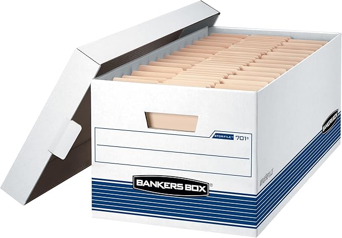 Bankers Box 20 Pack STOR/FILE Medium-Duty File Storage Boxes, FastFold, Lift-Off Lid, Letter, White/Blue