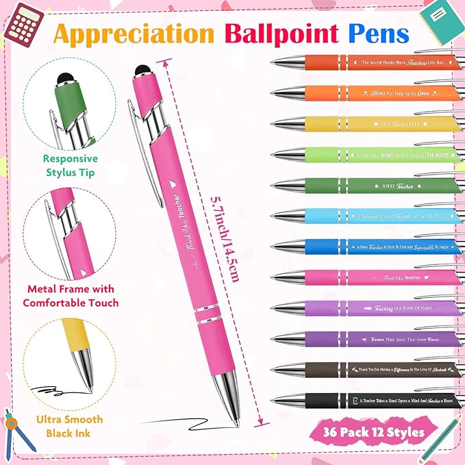 36 Sets Teacher Appreciation Gifts Bulk Coffee Cup Sticky Notes with Inspirational Pens, Funny Notepads Motivational Ballpoint Pen Thank You Gifts for Teacher Coworker Employee Nurse Office Supplies