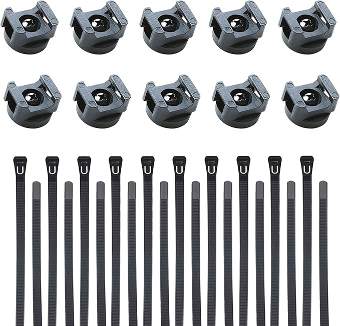 Magnetic Cable Zip Mounts Magnetic Cable Holder 22mm Multipurpose Magnet Wire Management Bases with 7.84" Reusable Zip Ties for Cord Organizer (10Magnets, 20 Cable Ties)