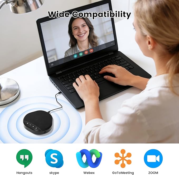 Ynoonvon Conference Speakerphone with 360° Voice Pickup, AI Noise Reduction & Echo Cancellation, USB Plug and Play Desktop Microphone Speaker for Zoom, Teams, Skype, Home Office & Online Meetings