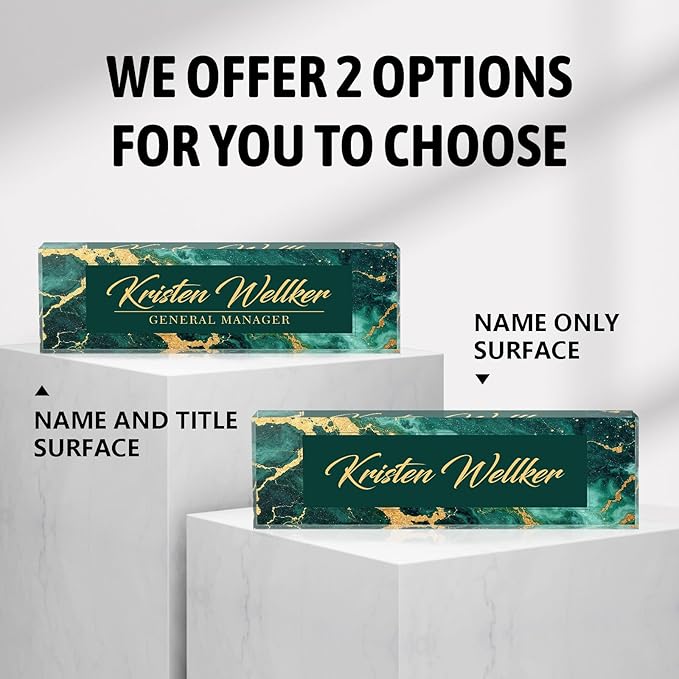 Custom Office Name Plate for Desk, Desk Name Plate Personalized, Personalized Gifts for Women, Appreciation Gifts for Employee Coworkers Boss Teacher, Office Accessories (Green gilding)