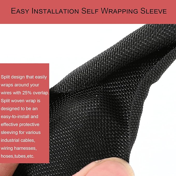 Split Mesh Cord Sleeve Loom Tubing Cable Cover Braided Cable Management Auto Protective Wire Harness Wrap Self Wrapping Woven 3/16"-35ft