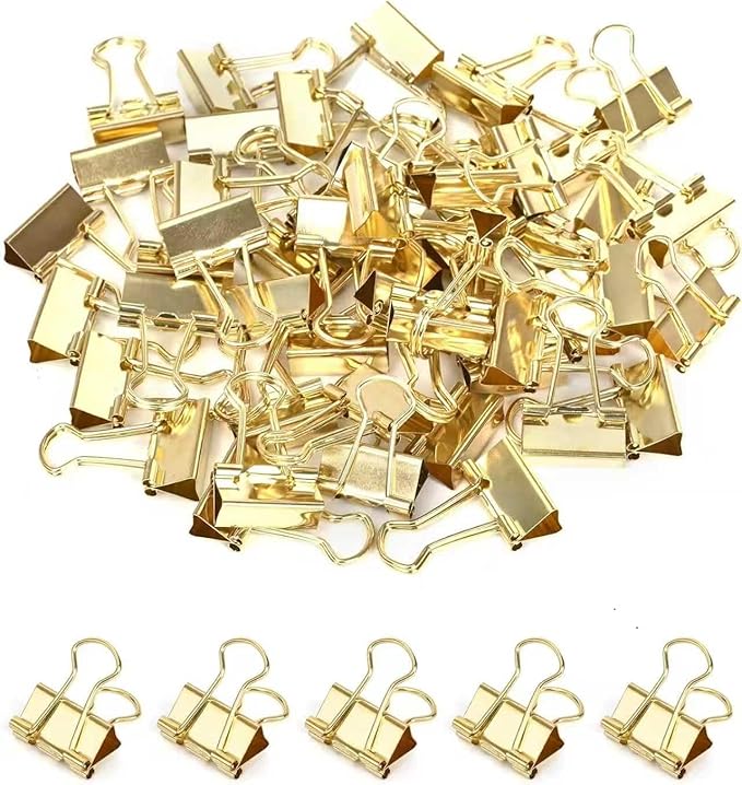 Konilaomu Small Clips Binder Clips 0.75 inch, Small Paper Clips for Office (48 Pcs) (Gold)