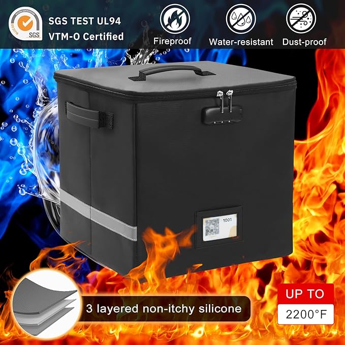 Medium Next of Kin Box Organizer with Smart Labels, Fireproof Foldable File Organizer with Combination Lock, 10 Hanging Files and 20 Category Labels for Label Documents,(M:13 * 13 * 13in)