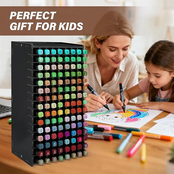 Marker Organizer,120-Slots Marker Holder with Adjustable Divider, Desk Marker Storage Organizer for Pens Colored Pencils Art Brushes Home Office Art Room and Classroom