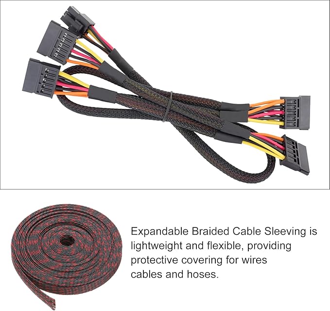 25ft PET Expandable Wire Loom 3/8 Inch, PET Braided Wire Sleeving Cable Management Sleeve Tubing [for Audio Video Home Office Cord Protector]-Black, Red