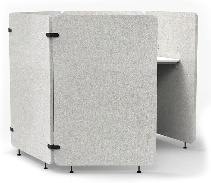 Stand Up Desk Store Noise Reducing Recycled PET 5 Panel Workpod with Height Adjustable Desk (Cool Gray, 73" W x 64” D x 54.5” H)