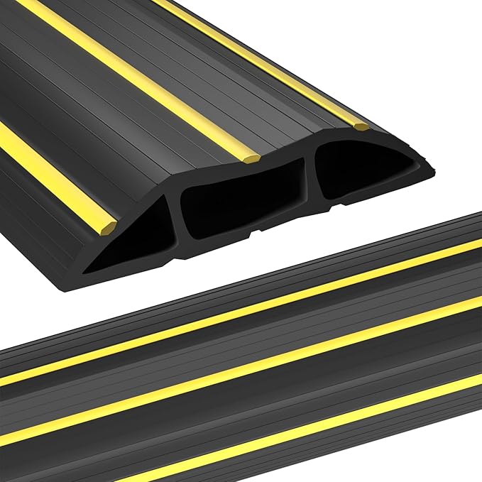 AGPTEK Heavy Duty Floor Cable Cover Cable Protector, 10 Ft Floor Cord Protector 3 Channels Floor Cord Cover (Mid Channel 0.93") Contains Cords, Cables and Wires, Good for Office, Home, or Outdoor