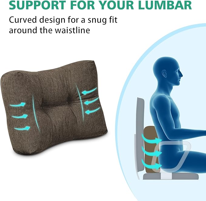Shinnwa Lumbar Support Pillow for Office Chair, Memory Foam Back Support Pillow for Back Pain Relief, Car, Chair and Couch, 17.5 x 11.5 x 5.5in, Brown