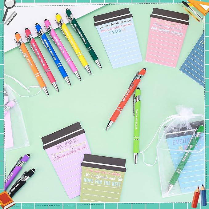 36 Sets Sarcastic Notepads with Sayings Ballpoint Pens Funny Sticky Notes with Snarky Sarcastic Pens Gifts for Coworker Employee Teacher Nurse Office Supplies