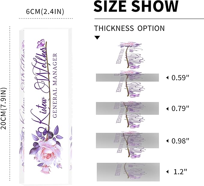 Custom Desk Name Plate Personalized, Acrylic Name Plates for Desk, Office Decor Personalized Gifts for Teacher Coworkers Boss Nurse (Purple Rose)