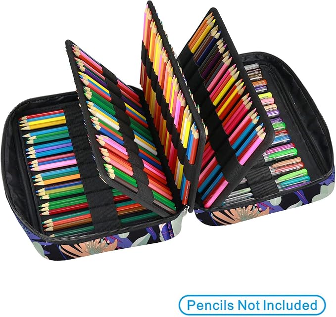 YOUSHARES Colored Pencil Case 220 Slots Pen Case Organizer With Handy Wrap & Zipper, Multilayer Holder for Prismacolor Colored Pencils & Gel Pen (Flower)