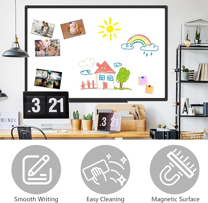 XBoard Magnetic Whiteboard 48 x 31 inch - Dry Erase Board with Black Aluminum Frame, White Board with Detachable Marker Tray