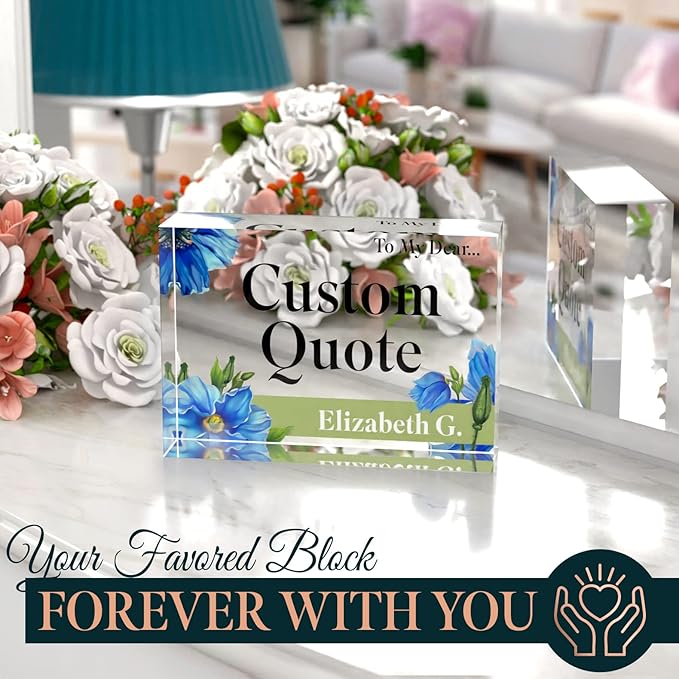 Custom Acrylic Sign Personalized, Custom Desk Name Plate, 18 Styles, (5"x7"), With Gift Box, USA Made by Acryluxe. (Meconopsis)