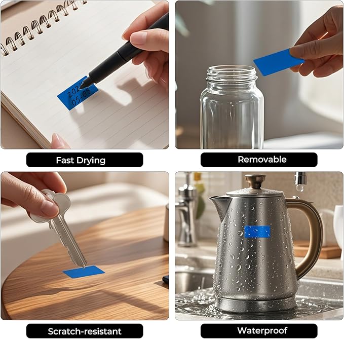 FINDAT Rectangle Label Stickers 1.57×0.75 Inch Vinyl Removable Blue Sticker Waterproof Writable File Folder Moving Labels for Boxes Home Office Labeling 160 PCS