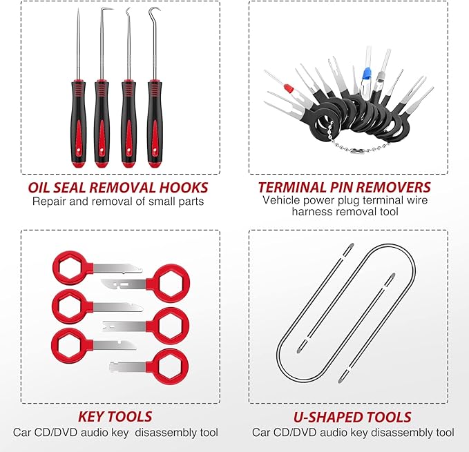 Nilight Trim Removal Tool 88Pcs, Auto Push Pin Bumper Retainer Clip Set Fastener Terminal Remover Tool Adhesive Cable Clips Kit Car Panel Radio Removal Auto Clip Pliers