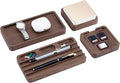 4 Piece Wooden Desk Organizer Tray With Pen Holder, Walnut Wood Pencil Holder, Minimalist Desk Accessories, Mens Valet Tray Office Supplies, Stationery Pen Key Wallet Catchall Trays