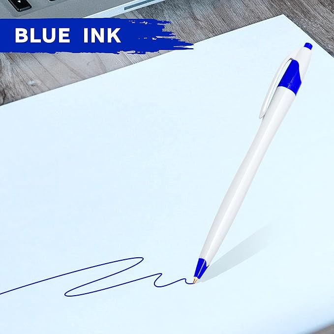 DISCOUNT PROMOS Slim Curvy Ballpoint Pens Set of 10, Bulk Pack - Blue Ink, Retractable, Great for Office, School, Tradeshows - Blue