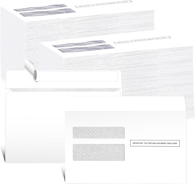 Sayglossy 100 Pcs W2 Tax Envelopes Tax Self Adhesive Double Window Security Envelopes(9-1/4" x 5-5/8")