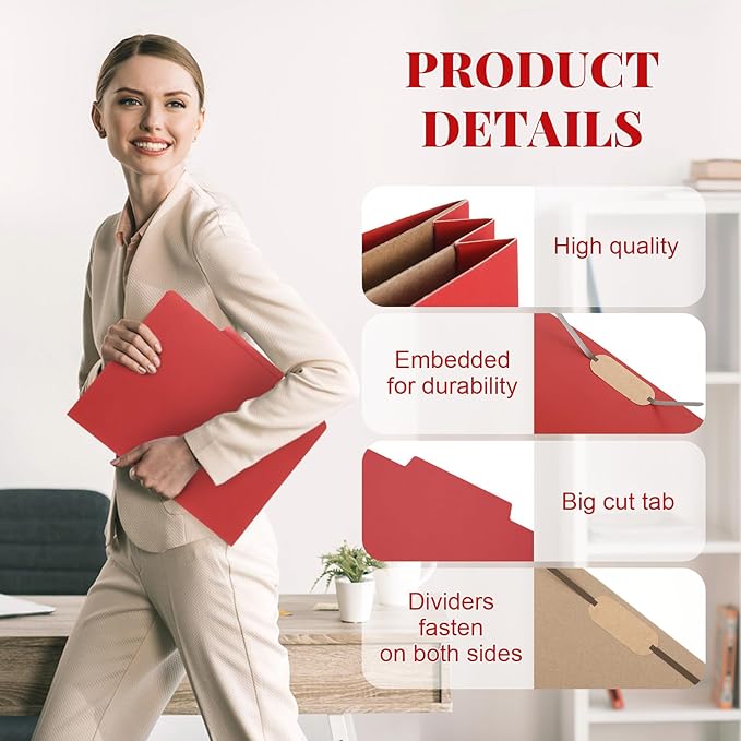 Skyygemm 36 Pcs Classification Folders Letter Size, 2 Pocket Dividers Pressboard File Folder with Fasteners, Expanding File Organizer Bulk for Teachers, Clergy, Office, Church, Christmas (Red)