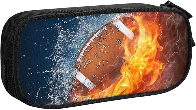 Sports-Themed Pencil Case with Football for Boys Girls, Big Capacity Black Pencil Pouch, Cool Pencil Bag with Zipper Portable Travel Storage Box Desk Pen Bag for Office