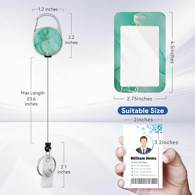 2 Pack Marble ID Badge Holder with Heavy Duty Retractable Reel Keychain for WomenStudents,Teachers, Nurses, Office Use 2