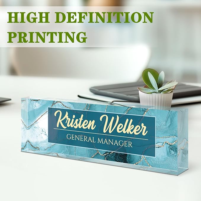 Name Plate for Desk, Desk Name Plate Personalized, Cyan Office Decor for Women Men, Acrylic Desktop Accessories, Office Gifts for Boss Nurse Teacher Coworker, Employee Appreciation Gift (Cyan Coast)