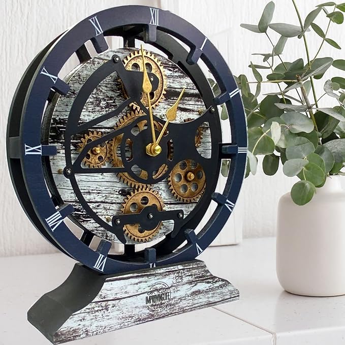 ImprovingLife The Gears Clock Desk Clock 10 inches with Real Moving Gears Convertible into Wall Clock (Grey & White)