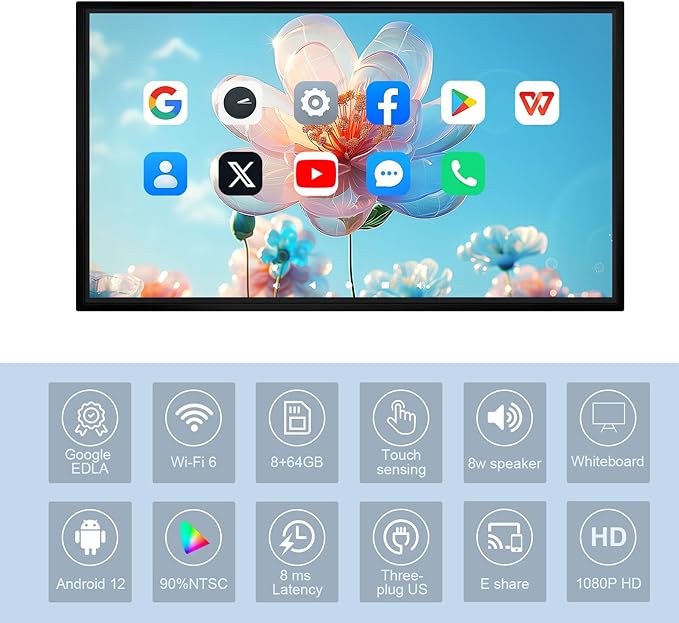 49" Smart Board, Digital Whiteboard Electronic Interactive for Classroom Office Home, Screen Mirroring from Android & iOS for Presention Annotation Live Streaming (49 inch)