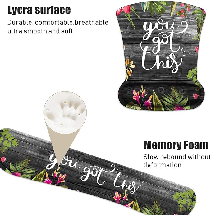 Keyboard and Mouse Wrist Rest Support Set With Coasters - You Got This Inspirational Quote Pad With Non-Slip PU Base for Home Office Working Studying Easy Typing & Pain Relief